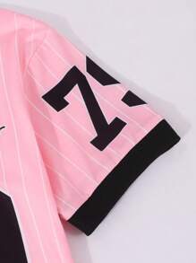 Sparklyn 女童休闲基本款复古运动队条纹 V 领黑色镶边超大插肩袖 T 恤，适合妈妈和姐妹穿着 - 粉色 - 查看 5