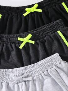 Set de 3 pantalones cortos deportivos con cordón de cintura de unicolor para adolescentes y niñas jóvenes