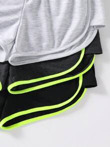 Set de 3 pantalones cortos deportivos con cordón de cintura de unicolor para adolescentes y niñas jóvenes