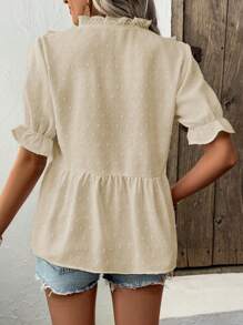 LanaWest Women's Deep V Neck Puff Sleeve Shirt With Cutout Floral Pattern