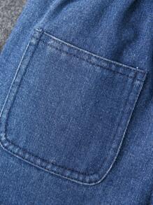 Young Girl' Distressed Loose Straight Leg Blue Denim Shorts With Wrap Front, Versatile & Fashionable For Daily Wear - Dark Wash - View 4