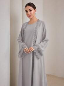 Graceveil 2件套女士传统长裙和阿巴雅外套套装 - 灰色 - 查看 7