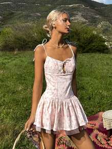 SHEIN EZwear Women's Floral Print Knotted Cami Mini Dress - Multicolor - View 1