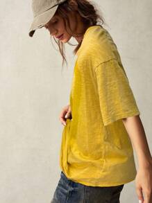Bohemela Women Solid Color Knit Crew Neck Short Sleeve Loose Regular Casual T-Shirt