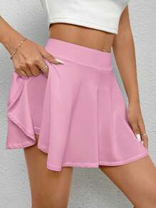 SHEIN PETITE Women's Solid Color Side Slit Mini Skirt - Dusty Pink - View 3