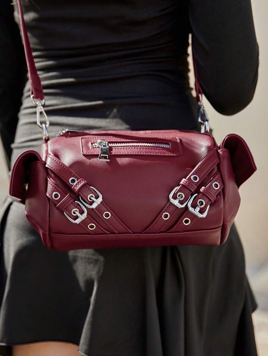 SHECARRY Borsa a tracolla da donna alla moda, personalizzata, di stile urban chic Y2K, con decorazioni a rivetto, adatta per San Valentino, stile di moda Y2K anni 2000, borsa gotica punk per donne