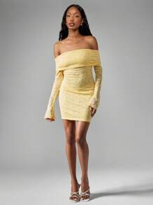 MISSGUIDED Abito mini Bardot in pizzo elasticizzato con maniche lunghe