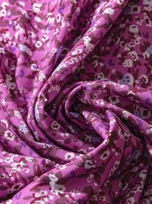 SHEIN LUNE Plus Size Women Summer Vacation Style Loose Fit Floral Print Round Neck Short Bubble Sleeve Blouse For New Year Clothes - Purple - View 5