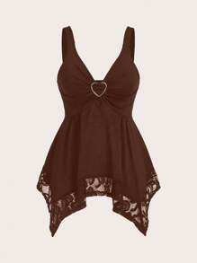 Sweetra Top con diseño de corazón y flores con encaje, estilo Y2K