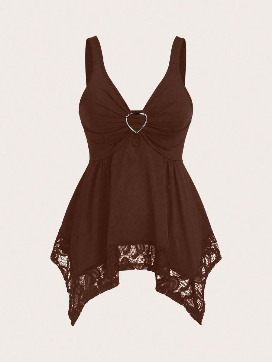 Sweetra Top con diseño de corazón y flores con encaje, estilo Y2K