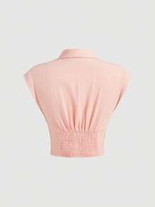 SHEIN MOD 复古刺绣修身短袖女式衬衫花卉图案可爱休闲夏季女式上衣