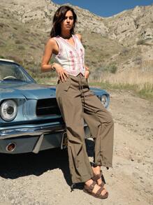 Easelle 夏季波西米亚风度假复古刺绣开衩背心，适合女士休闲度假西式服装 - 杏色 - 查看 7