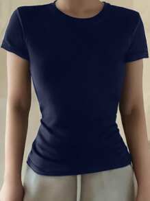 DAZY Camiseta casual de cuello redondo de manga corta básica para mujer para deportes, yoga, correr, verano