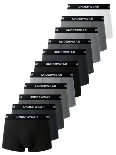 11 pièces/pack Sous-vêtements boxeurs pour hommes avec lettre de couleur unie sur la ceinture