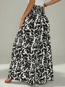 SHEIN PETITE Quần ống rộng in họa tiết thường ngày cho nữ - Đen và trắng - Xem 2