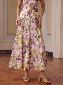 ZEYLAH Floral Print Embroidered Fishtail Skirt, For Spring/Summer Holiday - Multicolor - View 3