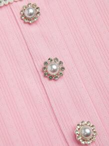 SHEIN Clasi Women's Knitted Sleeveless Elegant Tank Top With Scoop Neck Rhinestone Button Decor - Pink - View 7