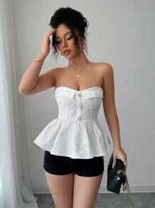 SHEIN LUNE Elegant Solid Color Jacquard Camisole Top For Women - White - View 4