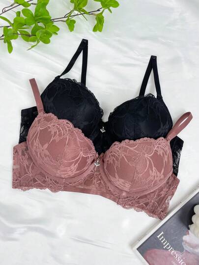 Snug Zone Set de 2 sujetadores push-up franceses con aros, lencería con Top acolchada y Bottom gruesa