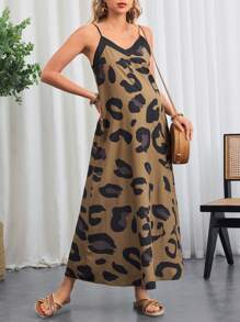 SHEIN Rochie ocazională fără mâneci, cu decolteu în V, cu imprimeu leopard - Cafea - Vizualizare 7