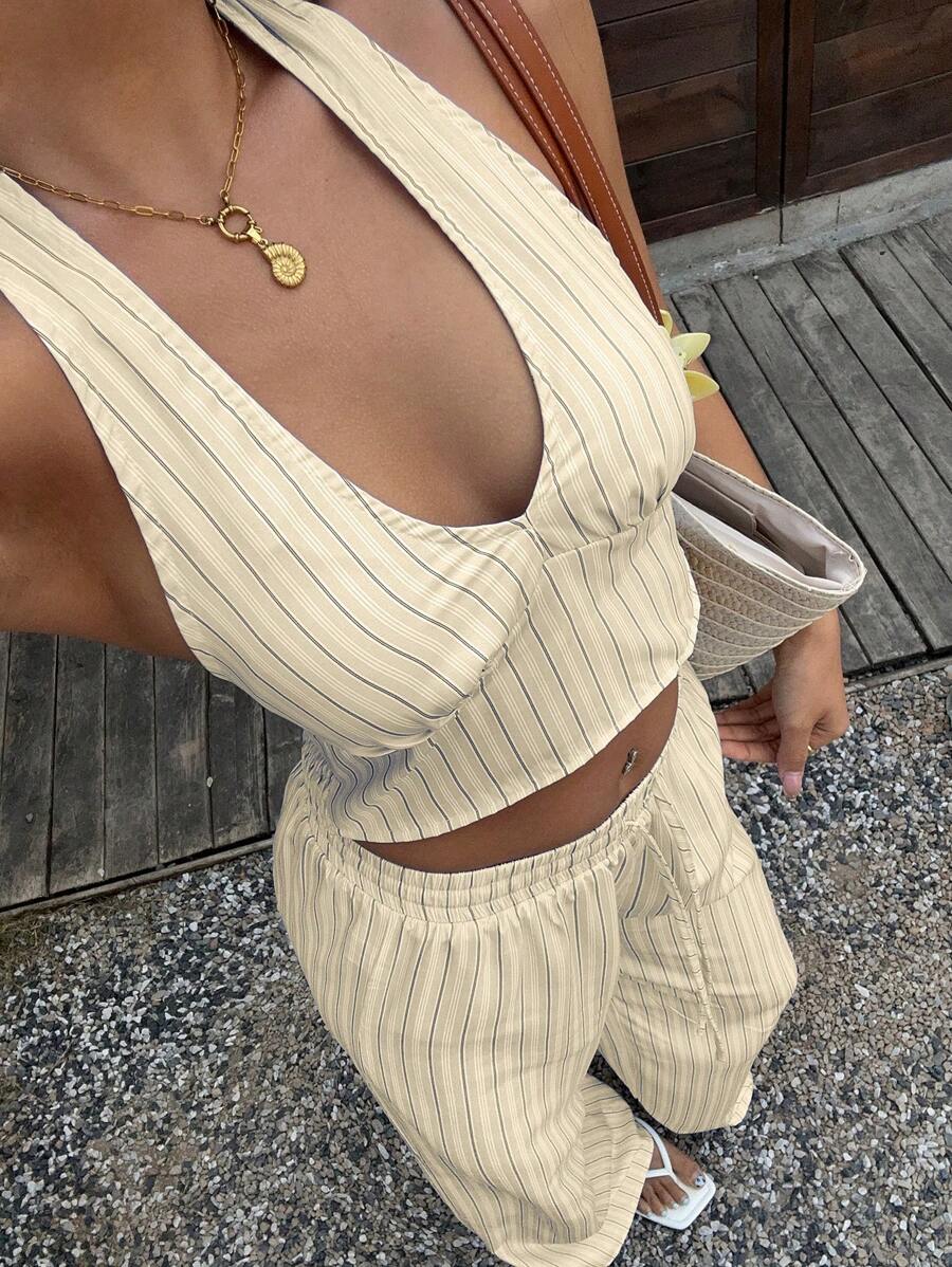 Sunnyshic Trang phục hai mảnh dành cho phụ nữ mặc hàng ngày - Màu be - Xem 1