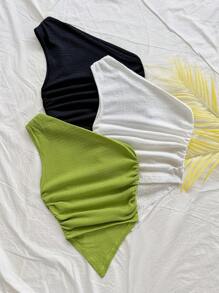 Soleia 3 件套女士度假夏季休闲日常不对称下摆不对称领口上衣，2 件套，返校，下午茶