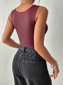SHEIN Unity Women High Elasticity PU Bodysuit, Sexy Bodycon Catsuit To Sculpt The Waist And Body - Burgundy - View 2