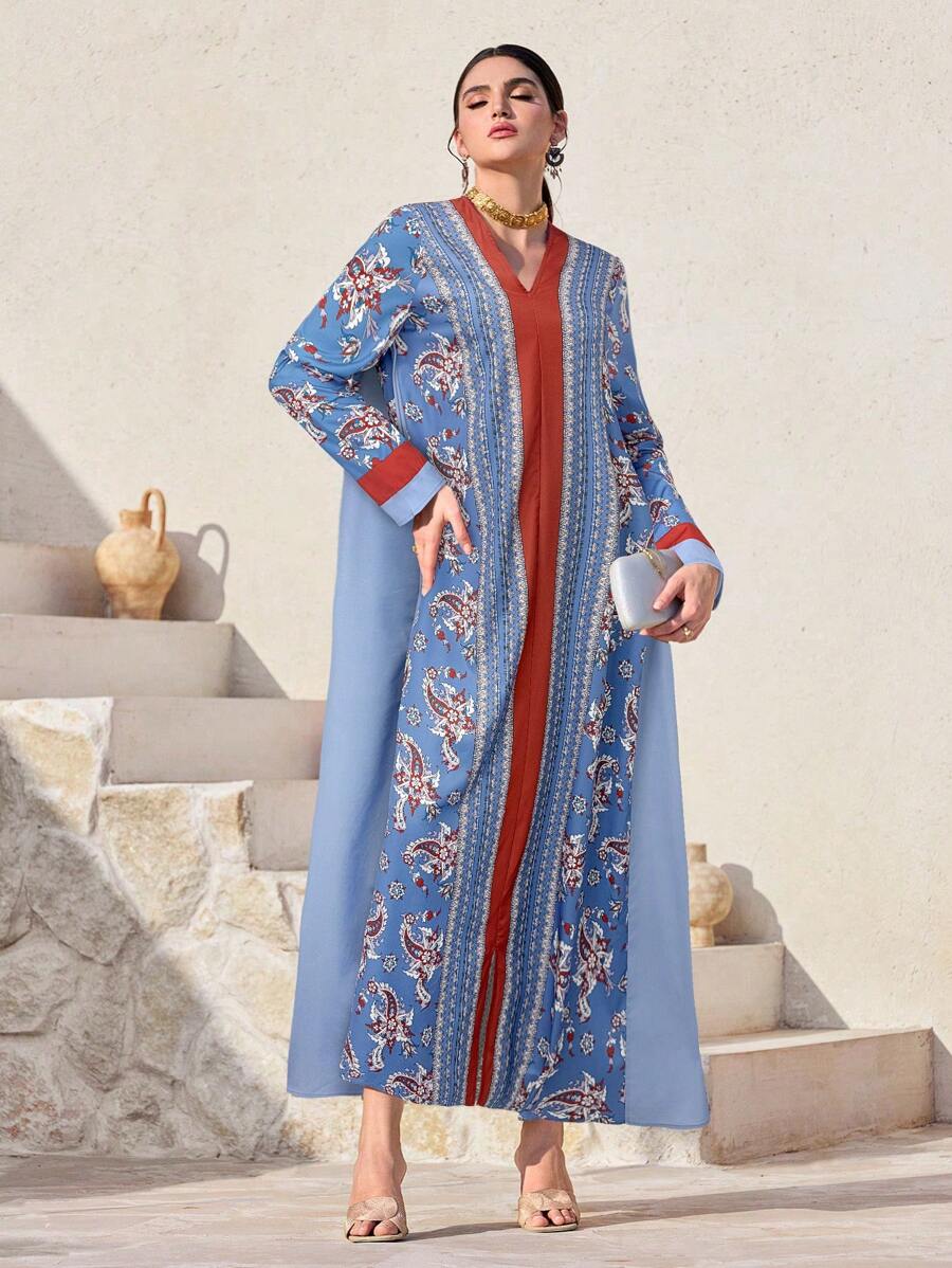 Al Najma Women's Turkish Maxi Dress & Arabic Traditional Long Robe, Modest Kaftan Jalabiya Dress - Blue - View 1