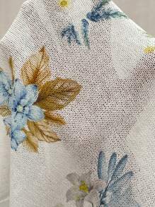 EMERY ROSE New Vintage Style Floral Print Round Neck Loose Lightweight Casual Sweater For Women, Spring - White - View 8