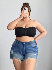 SHEIN CURVE+ Front Zip Plus Size Minimizer Padded Bra Tank Top, Curve Plus, Boho Vacation