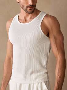 Manfinity VCAY Men's Casual Solid Color Fitted Knit Sweater Tank Top, Suitable For Daily Wear - White - View 1