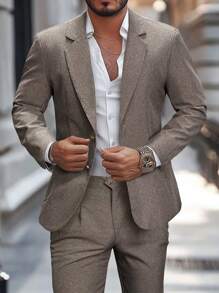 Calvornis Men's Business Commuting Long Sleeve Mottled Collar Business Casual Blazer Formal Casual - Brown - View 1