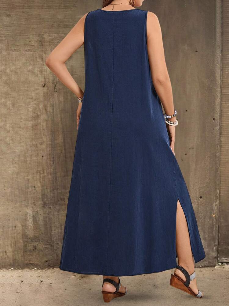 Plus Size Solid Color Spaghetti Strap Dress, Fashionable For Summer