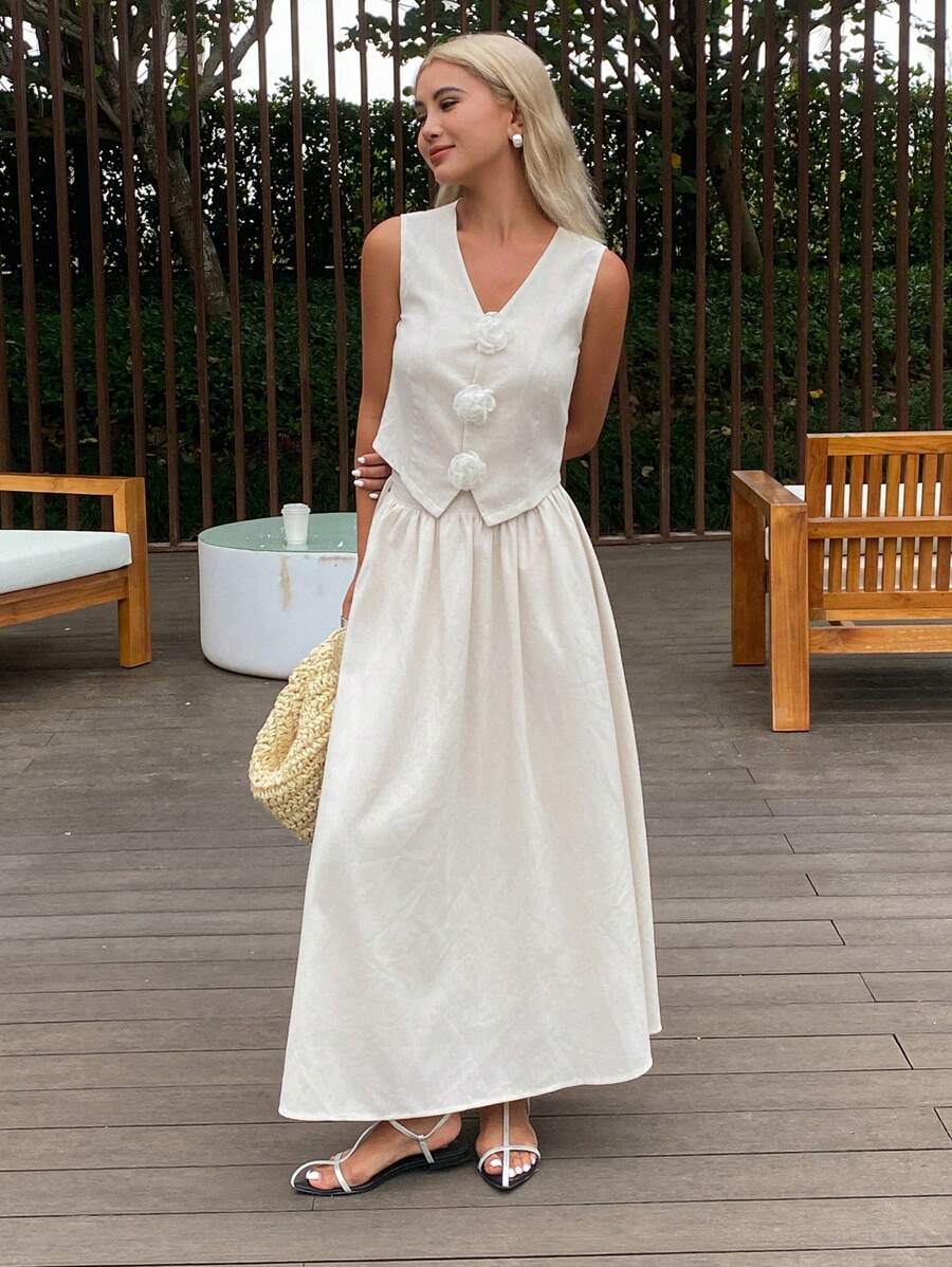 DAZY Women Two Pieces Outfits For Daily Wear Linen - White - View 1