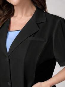 TaskEZ Chaqueta estilo bata de laboratorio de talla grande para mujer, de unicolor jaspeado, con solapa, manga corta, abotonadura sencilla y bolsillo, para uso profesional de enfermera