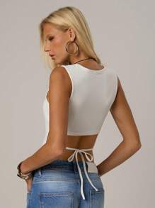 SHEIN Forever 21 Backless Crisscross Sexy Bodycon Sleeveless White Tank Top - White - View 2