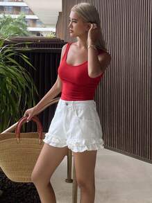 DAZY Women's Summer Low Waist Ruffled Cute Denim Shorts Y2k - White - View 4