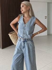 Livesso Women Denim Two Pieces Outfits,Back To School Clothes - Medium Wash - View 2