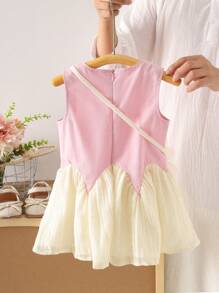 SHEIN Girls' Summer Mermaid Tail Dress With Flower Trim, Princess Style With Mini Bag, New Design - Pink - View 2