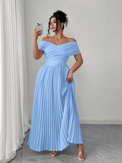  Elenzga Open Shoulder Ruched Waist Bandeau, Summer Women Plus Size Romantic Elegant Graduation Dress Women Dresses Birthday Women Birthday Outfit Women Casual Dress Women S Clothes Women Summer Clothing