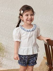 Blossori Baby Girls' Vacation Collared Embroidery Top/Shorts Set - Multicolor - View 7
