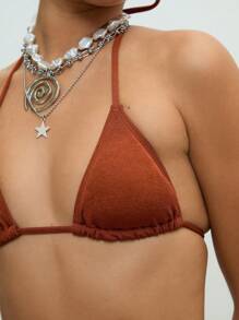 COUREZ Rib Triangle TopAnd Tie Side Bottoms Bikini Set /Beachwear Vacation Outfits/Y2K/Casual Vintage For Summer