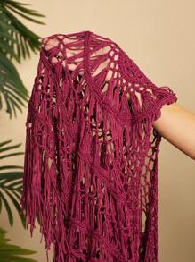 Travachic Plus Size Women Hollow Out Solid Color Short Sleeve Knit Blouse, Suitable For Vacation