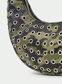 SHECARRY Women Sholuder Bags,Pu,Universal For All Seasons ,For Dinner/Dating/Party/School/Travel/Commute/Shop Bag, Fashionable ,Steampunk,Hobo Bag ,Portable ,With Metal Decor,Lightweight,Faux ,Leather,Waterproof,Camo - Army Green - View 5