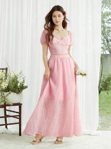 SHEIN LUNE Trang phục hai mảnh dành cho phụ nữ mặc hàng ngày - Hồng - Xem 1