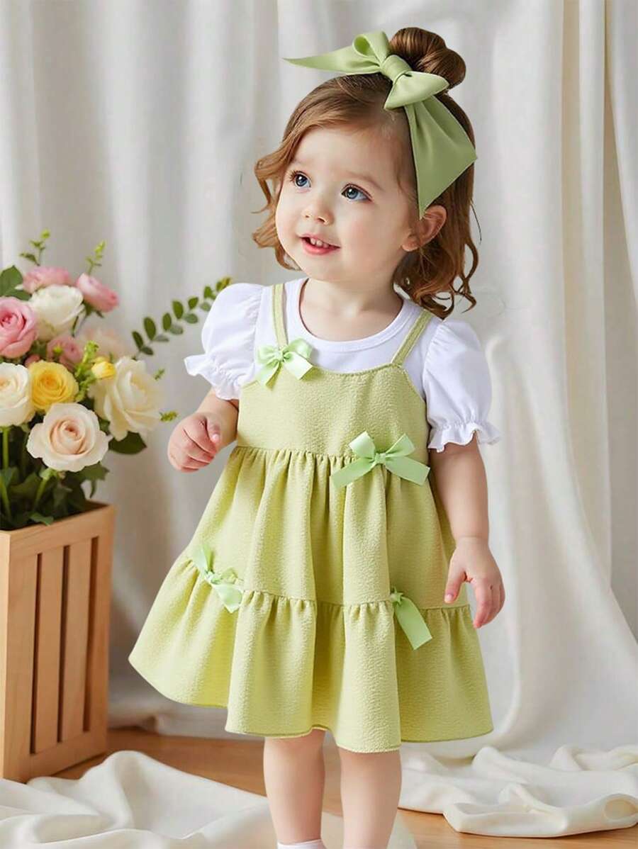 Baby Mädchen Sommer 2025 lässig, modisch, süß, frisch Prinzessin Kleid, 2 in 1