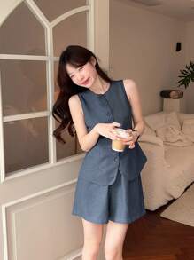 DAZY Women Two Pieces Outfits For Daily Wear,Short Women Sets - Blue - View 4