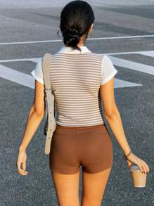 Siren Gaze V 领短袖 T 恤女款，夏季露肩剪裁短款 Polo 衫，休闲修身 T 恤