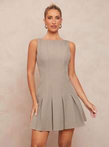Lumalex Abito estivo casual elegante da donna con scollo a barca, vita arricciata, pieghe, spalline sottili e gonna corta, adatto per primavera, uscite, vacanze al mare, spiaggia, cerimonie, banchetti estivi e altre occasioni