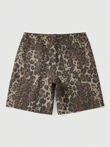 ROMWE MEN Street Life Men's Rhinestone Leopard Print Pocket Summer Casual Denim Shorts - Multicolor - View 2